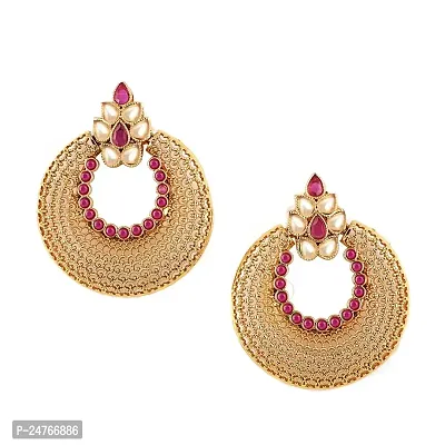 Designer Earrings for Women  Girls Fashion Jewellery Ethnic Wear Gold Plated Stone Beaded Studs (Ruby)