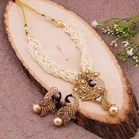 RHOSYN Elegant Traditional Stylish Ethnic Designer Wear Gold Plated Stone Studded Off White Pearl Beaded Meenakari Peacock Style Necklace Set with Earrings(BJPCK130 Cpy1)-thumb4