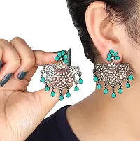 Fashionable Korean Black Plated Jhumka  Jhumki Chandbali Earrings American Diamond Studded Studs Jewellery For Women and Girls(1435) (Green)-thumb4