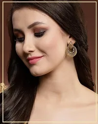 Designer Earrings for Women Girls Fashion Jewellery Ethnic Wear Gold Plated Stone Beaded Studs chandbali style (Golden)-thumb1