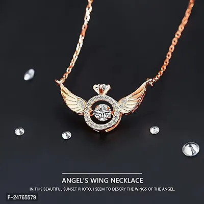 RHOSYN Artificial Imitation Angel Wings Pendant with Gold Plated Chain Jewellery Elegant Stylish Party Casual Wear Movable American Diamond Chain Cpy-thumb5