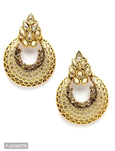 Designer Earrings for Women Girls Fashion Jewellery Ethnic Wear Gold Plated Stone Beaded Studs chandbali style (Golden)-thumb0