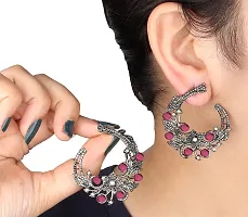 Fashionable Korean Black Plated Jhumka  Jhumki Chandbali Earrings American Diamond Studded Studs Jewellery For Women and Girls(1433) (Ruby)-thumb1