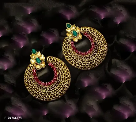 Designer Earrings for Women  Girls Fashion Jewellery Ethnic Wear Gold Plated Stone Beaded Studs (Multi)-thumb3