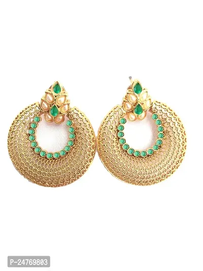 Designer Earrings for Women  Girls Fashion Jewellery Ethnic Wear Gold Plated Stone Beaded Studs (Green)