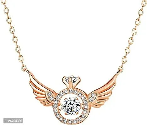 RHOSYN Artificial Imitation Angel Wings Pendant with Gold Plated Chain Jewellery Elegant Stylish Party Casual Wear Movable American Diamond Chain