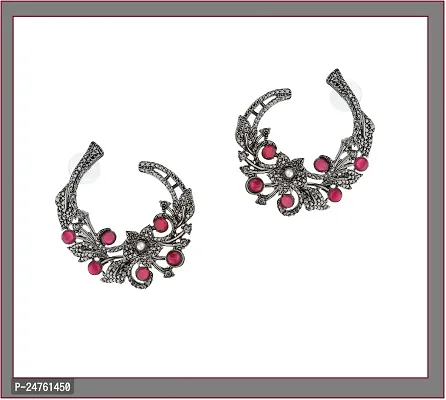 Fashionable Korean Black Plated Jhumka  Jhumki Chandbali Earrings American Diamond Studded Studs Jewellery For Women and Girls(1433) (Ruby)-thumb5