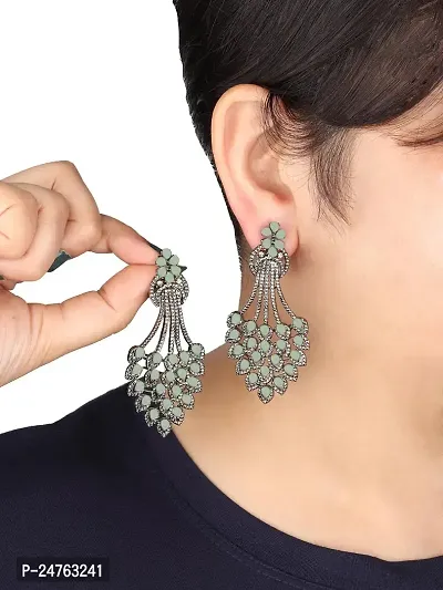 Korean Traditional Black Plated Crystal Jumka/Jhumki |Chandbali Earrings for Women  Girls | American Diamond Studded Studs Jewellery (Mint)-thumb3