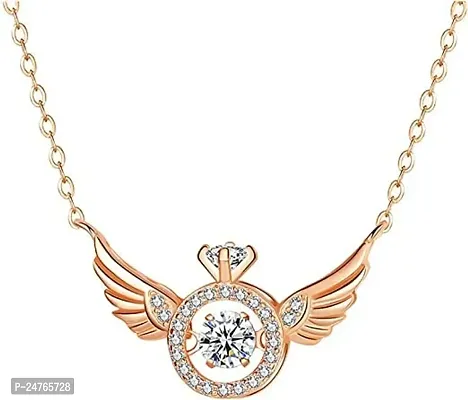 RHOSYN Artificial Imitation Angel Wings Pendant with Gold Plated Necklace Chain Jewellery Elegant Stylish Party Casual Wear Movable American Diamond Chain(JS Chain ANGL65 W)