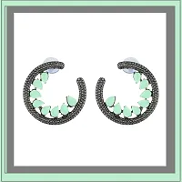 Fashionable Korean Black Plated Jhumka  Jhumki Chandbali Earrings American Diamond Studded Studs Jewellery For Women and Girls(1434) (Mint)-thumb3