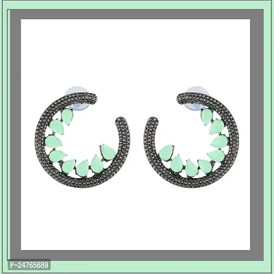 Fashionable Korean Black Plated Jhumka  Jhumki Chandbali Earrings American Diamond Studded Studs Jewellery For Women and Girls(1434) (Mint)-thumb4