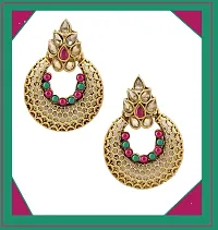 Designer Earrings for Women Girls Fashion Jewellery Ethnic Wear Gold Plated Stone Beaded Studs chandbali style (Multi)-thumb1