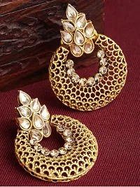 Designer Earrings for Women Girls Fashion Jewellery Ethnic Wear Gold Plated Stone Beaded Studs chandbali style (Golden)-thumb2