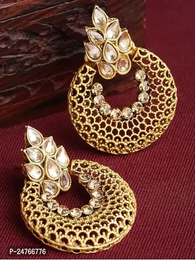 Designer Earrings for Women Girls Fashion Jewellery Ethnic Wear Gold Plated Stone Beaded Studs chandbali style (Golden)-thumb3