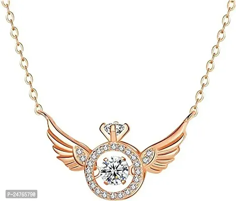 RHOSYN Artificial Imitation Angel Wings Pendant with Gold Plated Necklace Chain Jewellery Elegant Stylish Party Casual Wear Movable American Diamond Chain(JS Chain ANGL65 W CPY)-thumb0