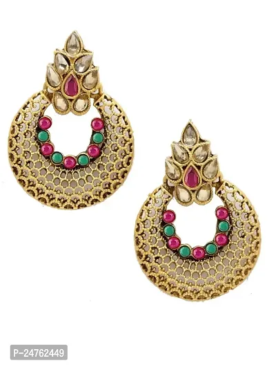 Designer Earrings for Women Girls Fashion Jewellery Ethnic Wear Gold Plated Stone Beaded Studs chandbali style (Multi)-thumb0