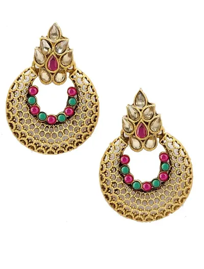 Designer Earrings for Women Girls Fashion Jewellery Ethnic Wear Gold Plated Stone Beaded Studs chandbali style
