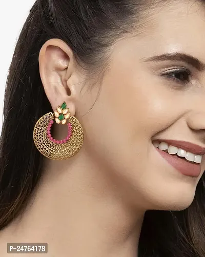 Designer Earrings for Women  Girls Fashion Jewellery Ethnic Wear Gold Plated Stone Beaded Studs (Multi)-thumb2