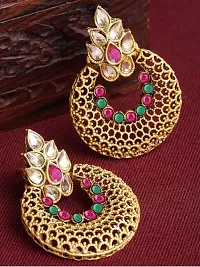 Designer Earrings for Women Girls Fashion Jewellery Ethnic Wear Gold Plated Stone Beaded Studs chandbali style (Multi)-thumb3