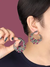 Fashionable Korean Black Plated Jhumka  Jhumki Chandbali Earrings American Diamond Studded Studs Jewellery For Women and Girls(1433) (Ruby)-thumb2