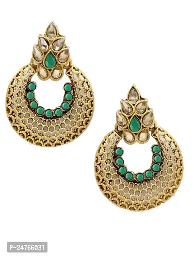 Designer Earrings for Women Girls Fashion Jewellery Ethnic Wear Gold Plated Stone Beaded Studs chandbali style (Green)