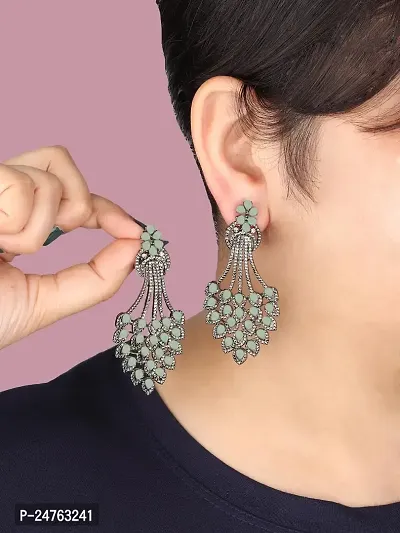 Korean Traditional Black Plated Crystal Jumka/Jhumki |Chandbali Earrings for Women  Girls | American Diamond Studded Studs Jewellery (Mint)-thumb5