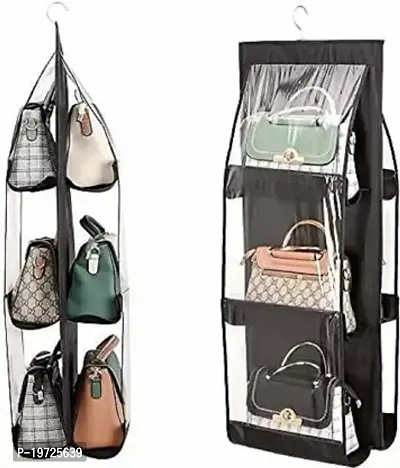 Inllex 6 Pocket Hanging Storage Bag Purse Handbag Organizer Closet Tidy Wardrobe Rack  (Black)