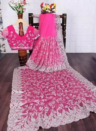 Glamorous Net Saree with Blouse piece