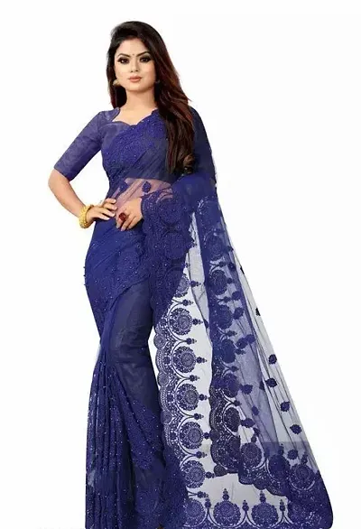 New Trendy Net Embroidered Saree with Blouse piece