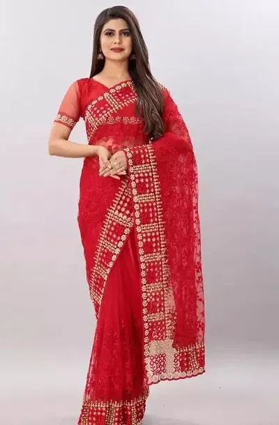 Stylish Net Saree With Blouse Piece For Women