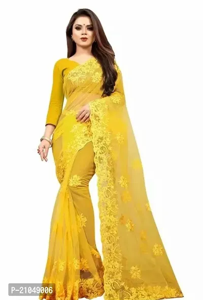 Stylish Net Yellow Saree With Blouse Piece For Women-thumb0