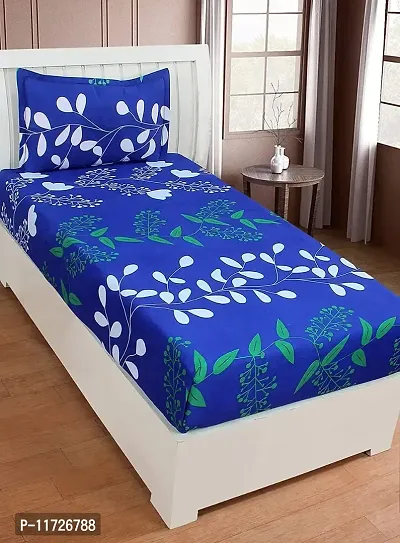 Glace Cotton Blue Printed Single Bedsheet-thumb0