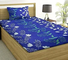Glace Cotton Blue Printed Single Bedsheet-thumb1