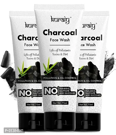 KURAIY Charcoal Natural for oil control and pollution defense Face Wash  (75 ml) pack of 3-thumb0