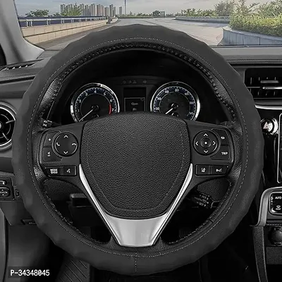 Edylinn Finger Leather Steering Wheel Cover for Car, Medium (14.5- 15.5)Ergonomic Comfort Grip for Men  and Women, Car Steering Wheel Cover - Black Color, for Jaguar XE-thumb0