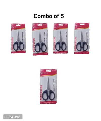 Combo of 5 Stainless Steel Small Size Black Color Scissors for Home and Office work-thumb0