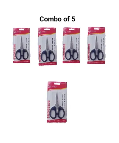 Combo of 5 Stainless Steel Small Size Black Color Scissors for Home and Office work