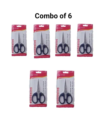 Combo of 6 Stainless Steel Small Size Black Color Scissors for Home or Office work