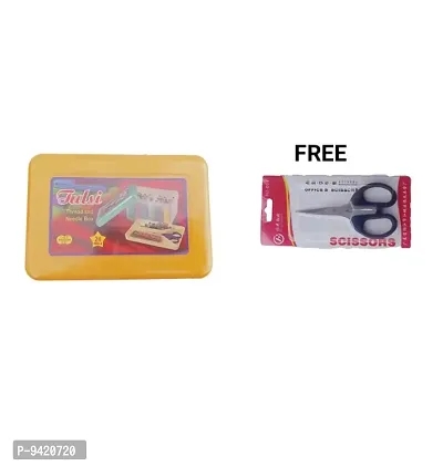 Plastic Thread or Needle Box or Sewing Kit Box. Black Color Small Scissor is FREE-thumb0