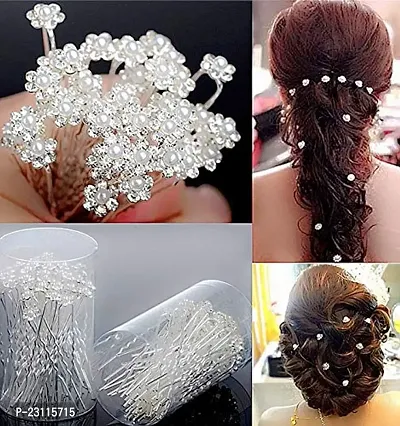 12 Pcs Bride Diamond Pearl Flower Tiara Wedding Bridesmaid Pearl Flower Hair Pin Delicate and Elegant Female U-pin Metal Hair Fork for Women's-thumb0