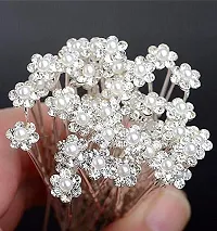 12 Pcs Bride Diamond Pearl Flower Tiara Wedding Bridesmaid Pearl Flower Hair Pin Delicate and Elegant Female U-pin Metal Hair Fork for Women's-thumb2