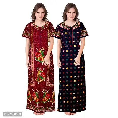 Elegant Multicoloured Cotton Printed Nighty For Women Pack Of 2-thumb0