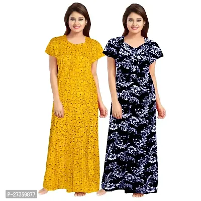 Elegant Multicoloured Cotton Printed Nighty For Women Pack Of 2-thumb0