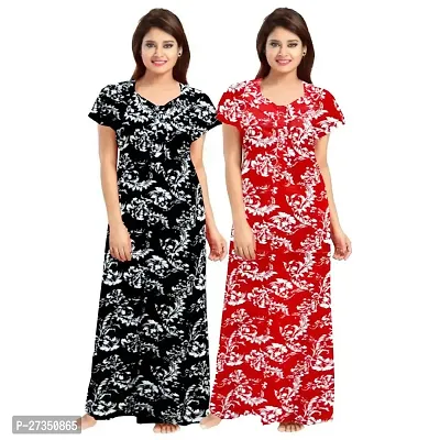 Elegant Multicoloured Cotton Printed Nighty For Women Pack Of 2-thumb0