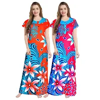 Elegant Multicoloured Cotton Printed Nighty For Women Pack Of 2-thumb1