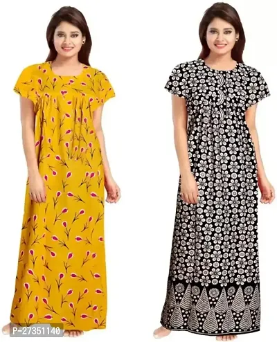 Elegant Multicoloured Cotton Printed Nighty For Women Pack Of 2-thumb0