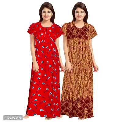 Elegant Multicoloured Cotton Printed Nighty For Women Pack Of 2-thumb0