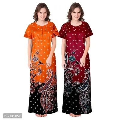 Elegant Multicoloured Cotton Printed Nighty For Women Pack Of 2-thumb2