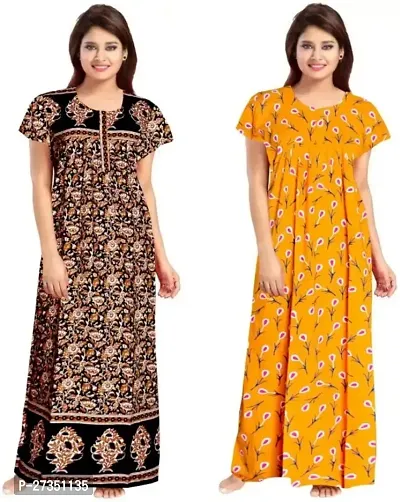 Elegant Multicoloured Cotton Printed Nighty For Women Pack Of 2-thumb2