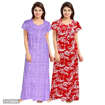 Elegant Multicoloured Cotton Printed Nighty For Women Pack Of 2-thumb0